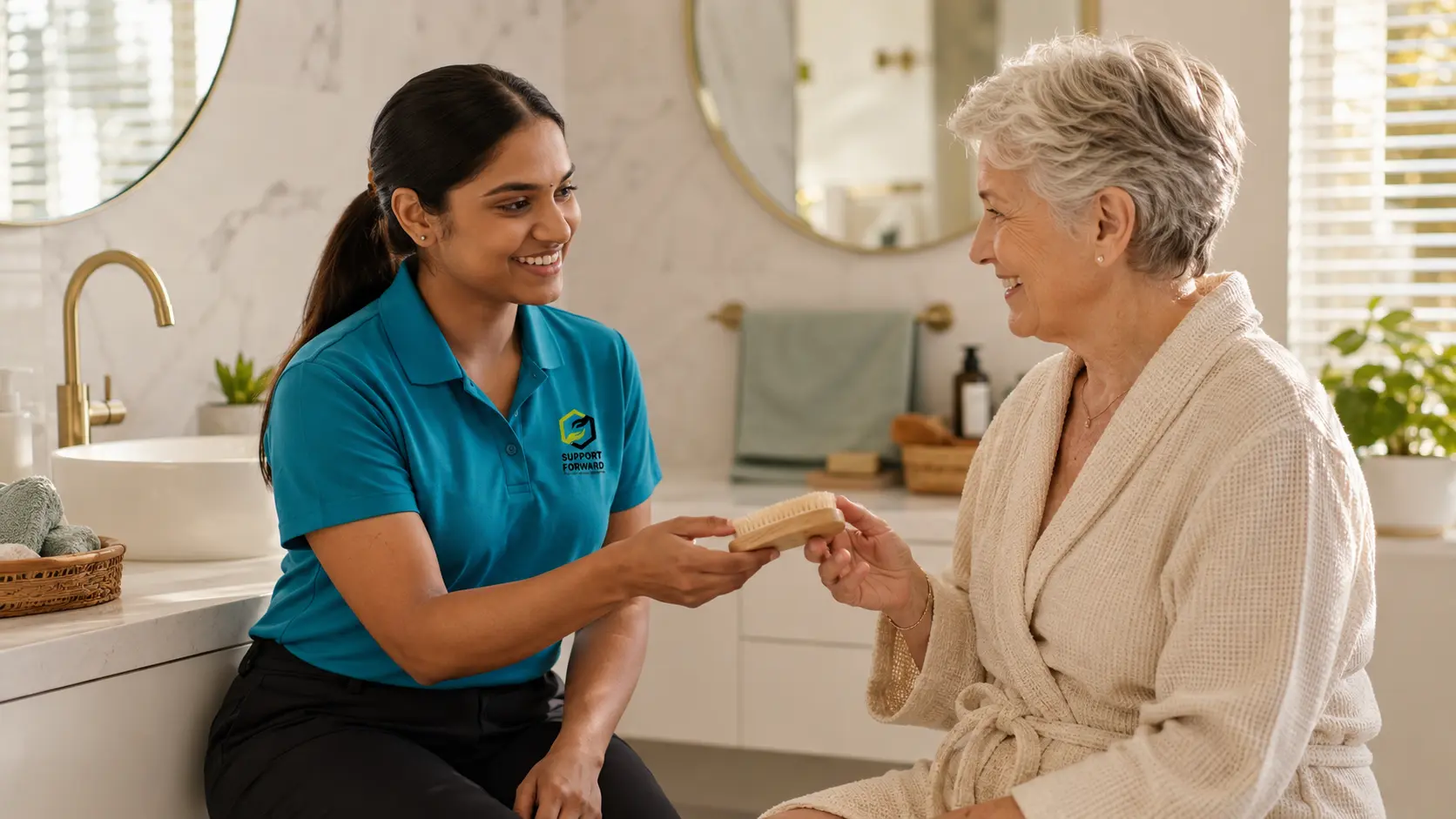 Support Forward personal care worker supporting participant at home with dignity